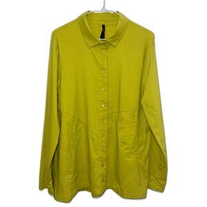 Porto San Francisco Lagenlook Long Sleeve Button Down Top - Lime Green 3/L